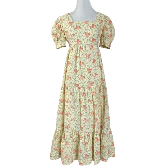 Vintage Dresses & Skirts - Vintage 60s 70s Ethereal Dainty Prairie Cottage Maxi Dress Ivory Floral XS Small